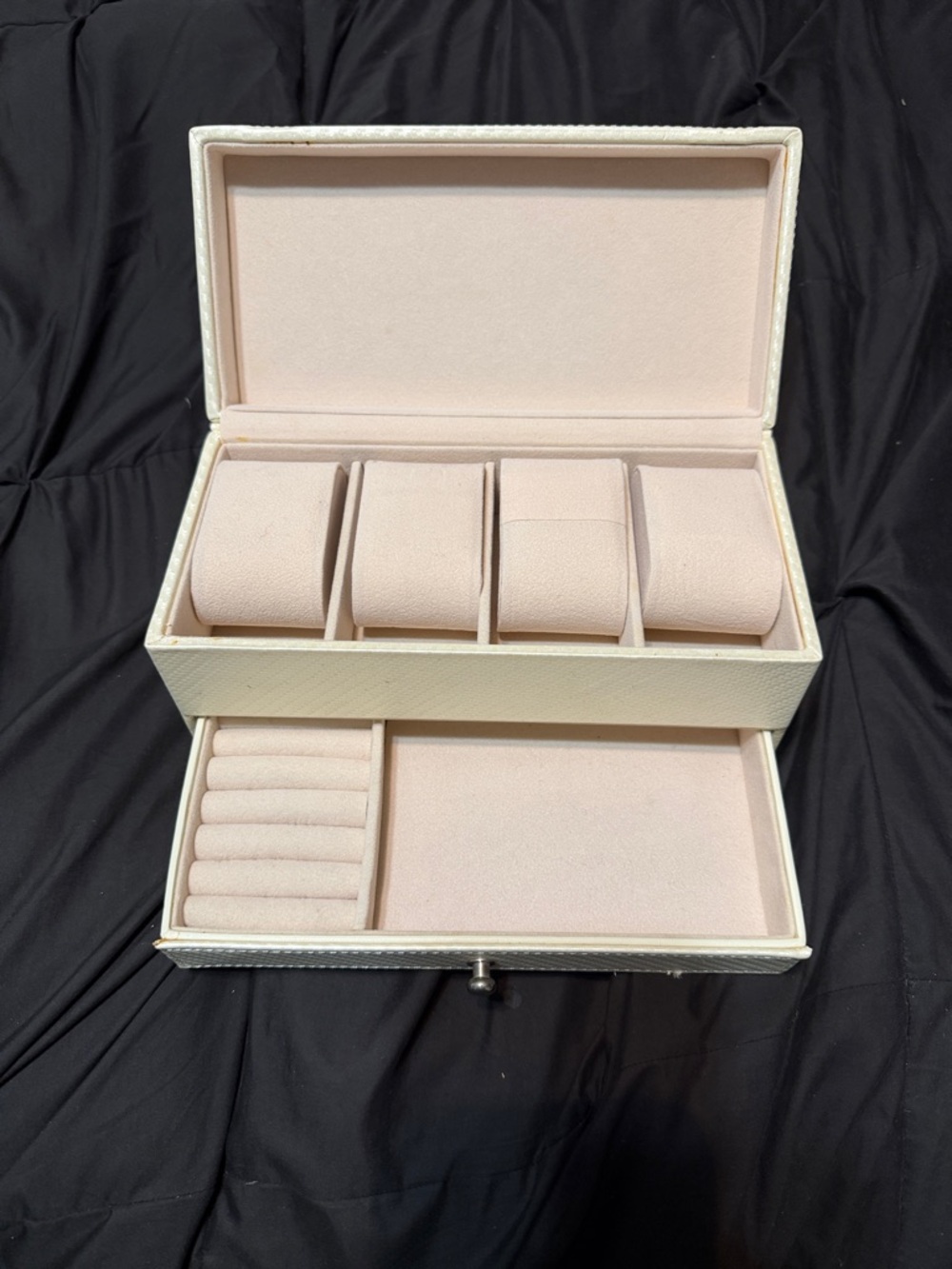 Cream Jewelry Box with Pink Velvet Interior